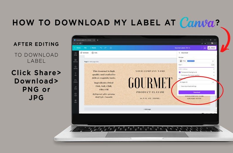 Printable Gourmet Labels, Gourmet Product Label, Jar Wrap Labels, Mason ...