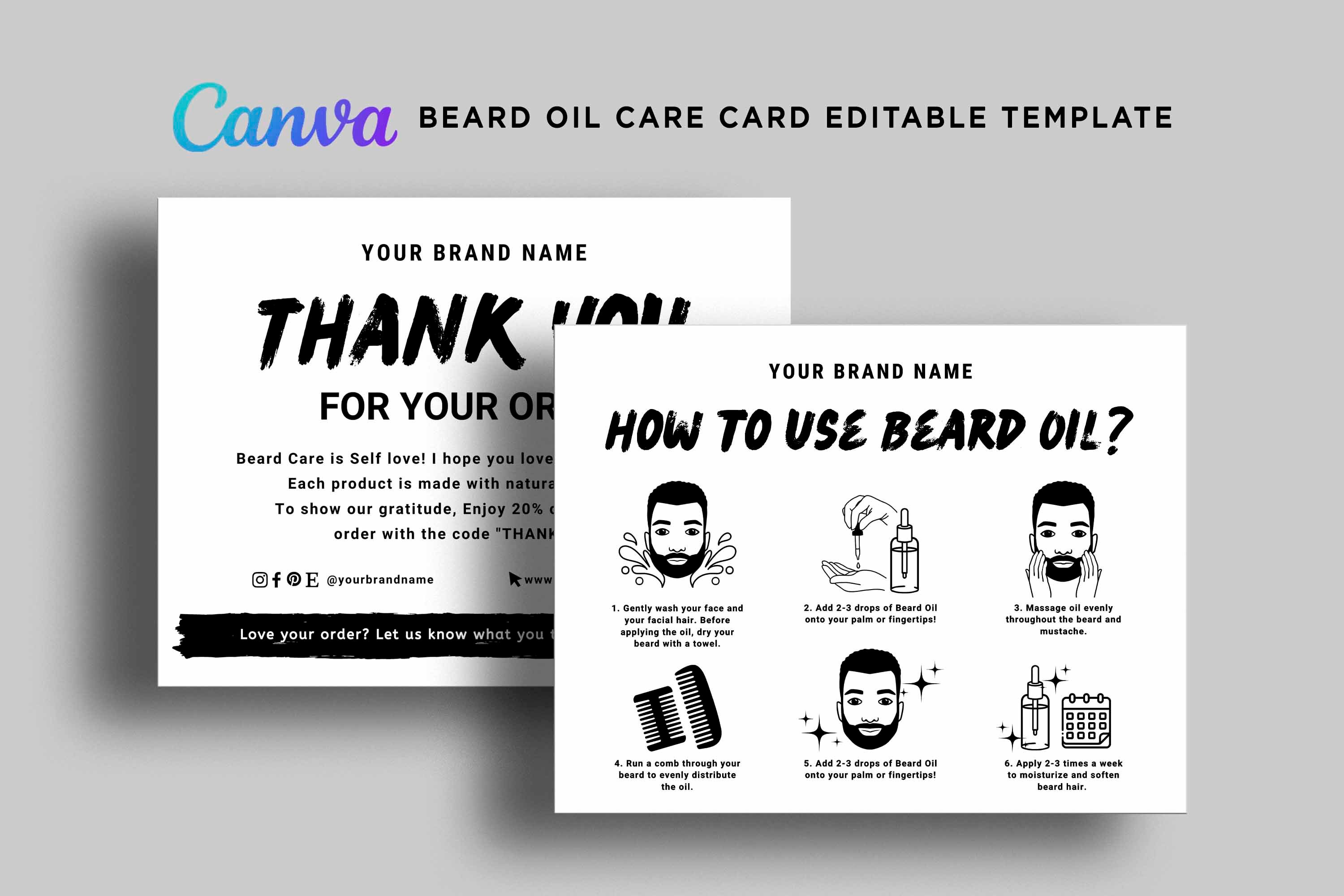 Printable Beard Oil Care Card, Beard Grooming Gift Set Card, How to Use ...
