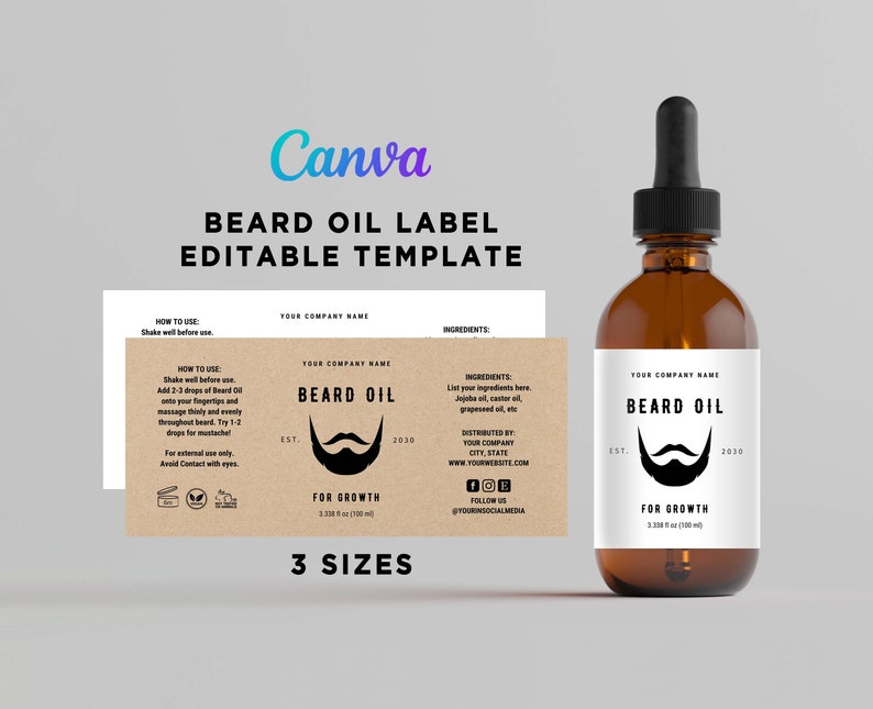 Editable Beard Oil Labels, Beard Oil Bottle Dropper Label, Beard Oil ...