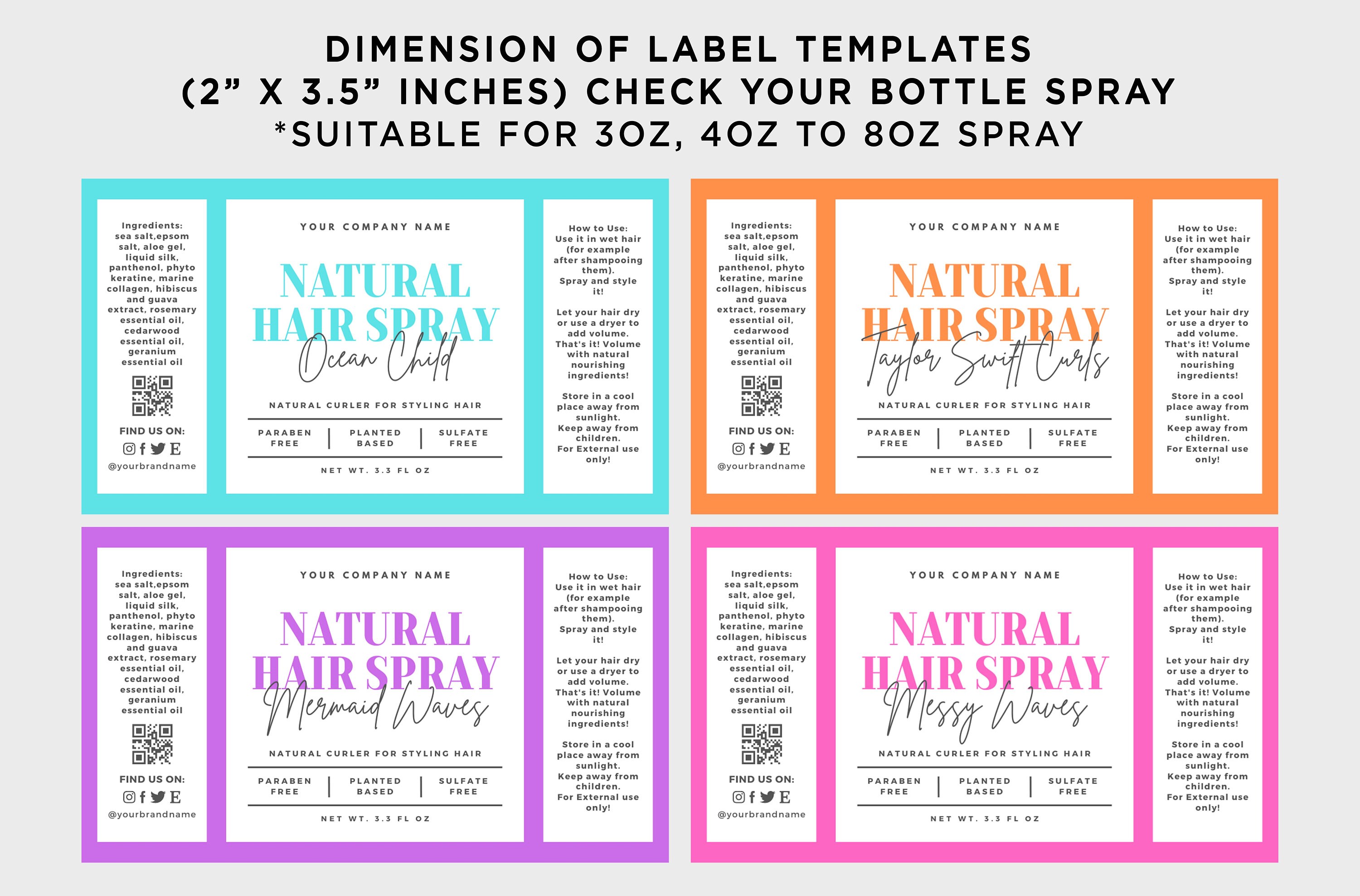 Printable Hair Spray Labels, Hair Spray Bottle Design, Natural Hair ...