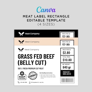 Butcher Shop Meat Label Templates: Editable Canva Design (3x2, 4x2.5, 5x3, 6x4) (Digital Download)