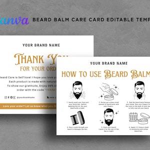 Beard Balm Care Card, Beard Wax Care Card, How to Use Beard Balm, Beard Balm Application Guide, Beard Balm Card Editable Template at Canva