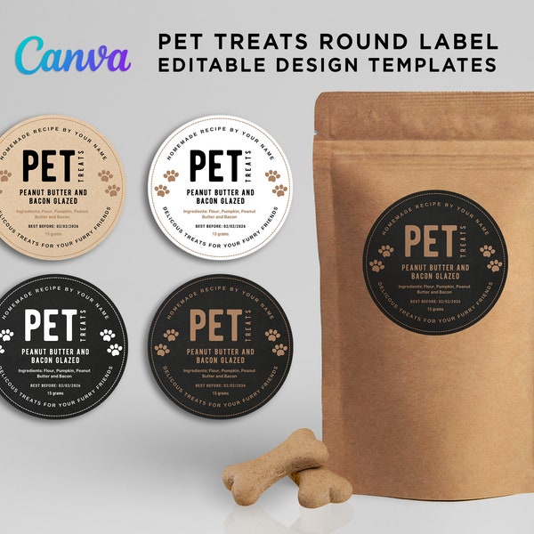 Printable Pet Treats Label, Dog Treats Packaging Label, Dog Treats Pouch Packaging Label, Dog Biscuits Labels Editable Template at Canva