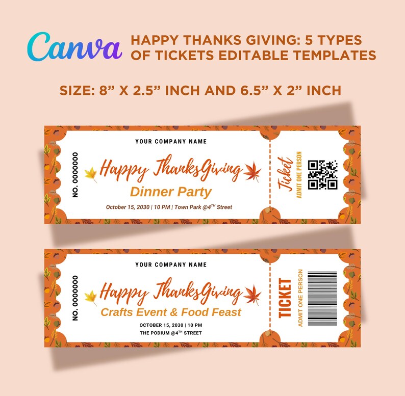 5 Types of Thanksgiving Ticket Sets, Happy Thanksgiving Templates ...