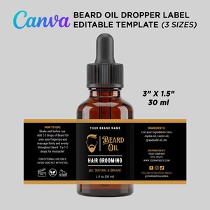 Beard Oil Labels, Beard Oil Dropper Bottle Label, Beard Oil for Men, Beard Growth Oil, Beard Kit, Beard Oil Bottle Template Editable Canva