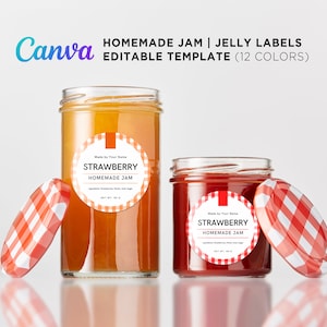 Printable Jar Labels: Strawberry Jam, Editable Template (Canva)