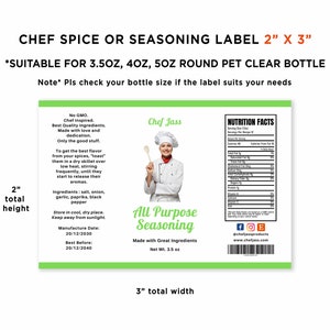 Chef Spice Labels, Custom Spice Label, Seasoning Labels, All Purpose ...