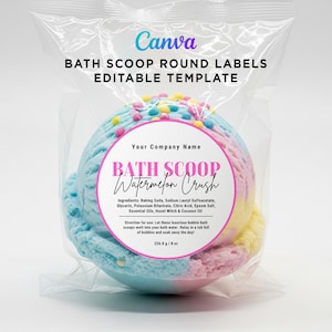 Customizable Bubble Bath Scoop Label, Printable Bath Product Sticker Template, Small Business Bath Scoop Packaging Editable Canva