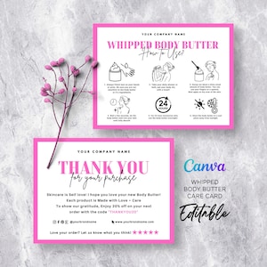 Whipped Body Butter Application Cards, How to Use Whipped Body Butter, Whipped Body Butter Instruction Guide Card Editable Template Canva