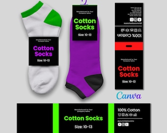 Socks Label Template, Personalized Socks, Printable Socks Label, Socks Fold Label, Sporty Socks, Handmade Sock Label Template Editable Canva