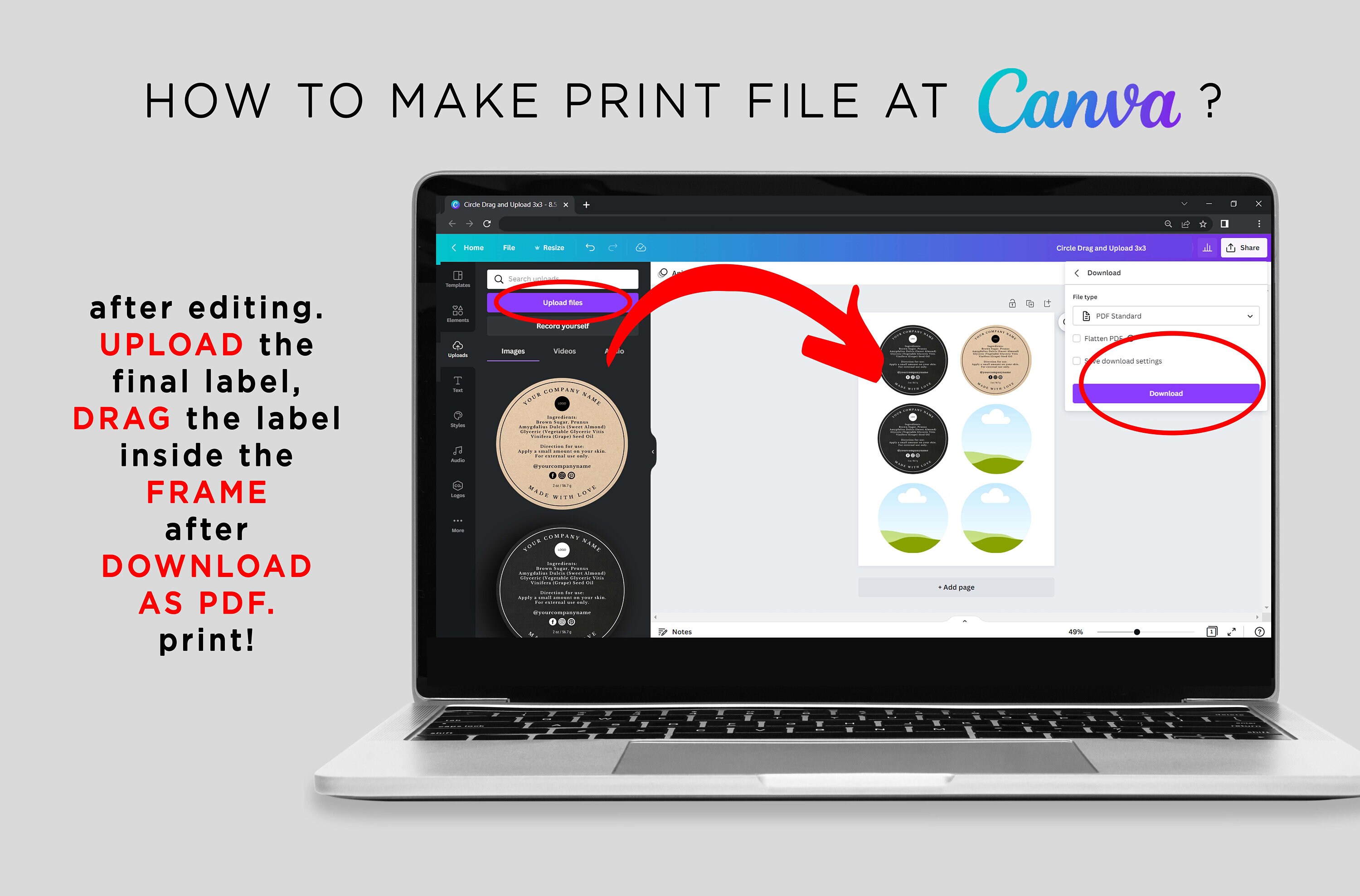 Printable Ingredients Product Label, Ingredients Back Circle Label ...