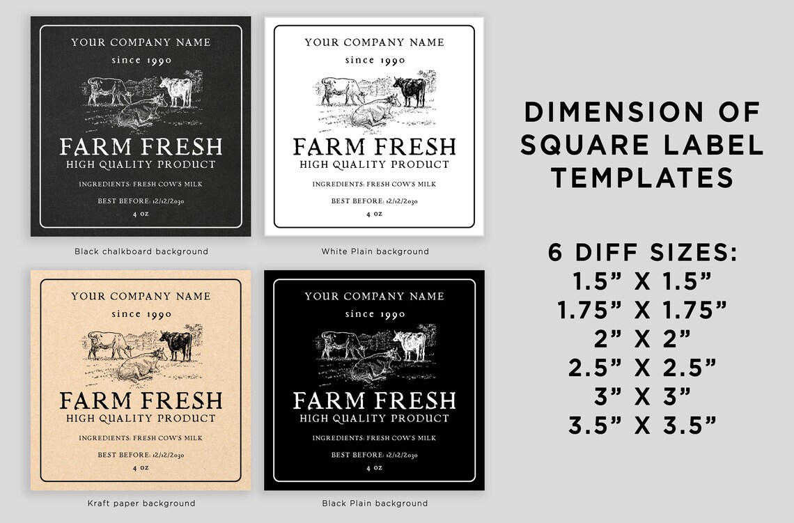 Farming Labels Farm Fresh Square Labels, Farm Template, Farm Labels, Fresh Milk Labels ...