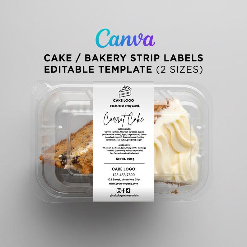 Bakery Strip Labels Template for Cakes and Cupcakes, Editable Canva ...