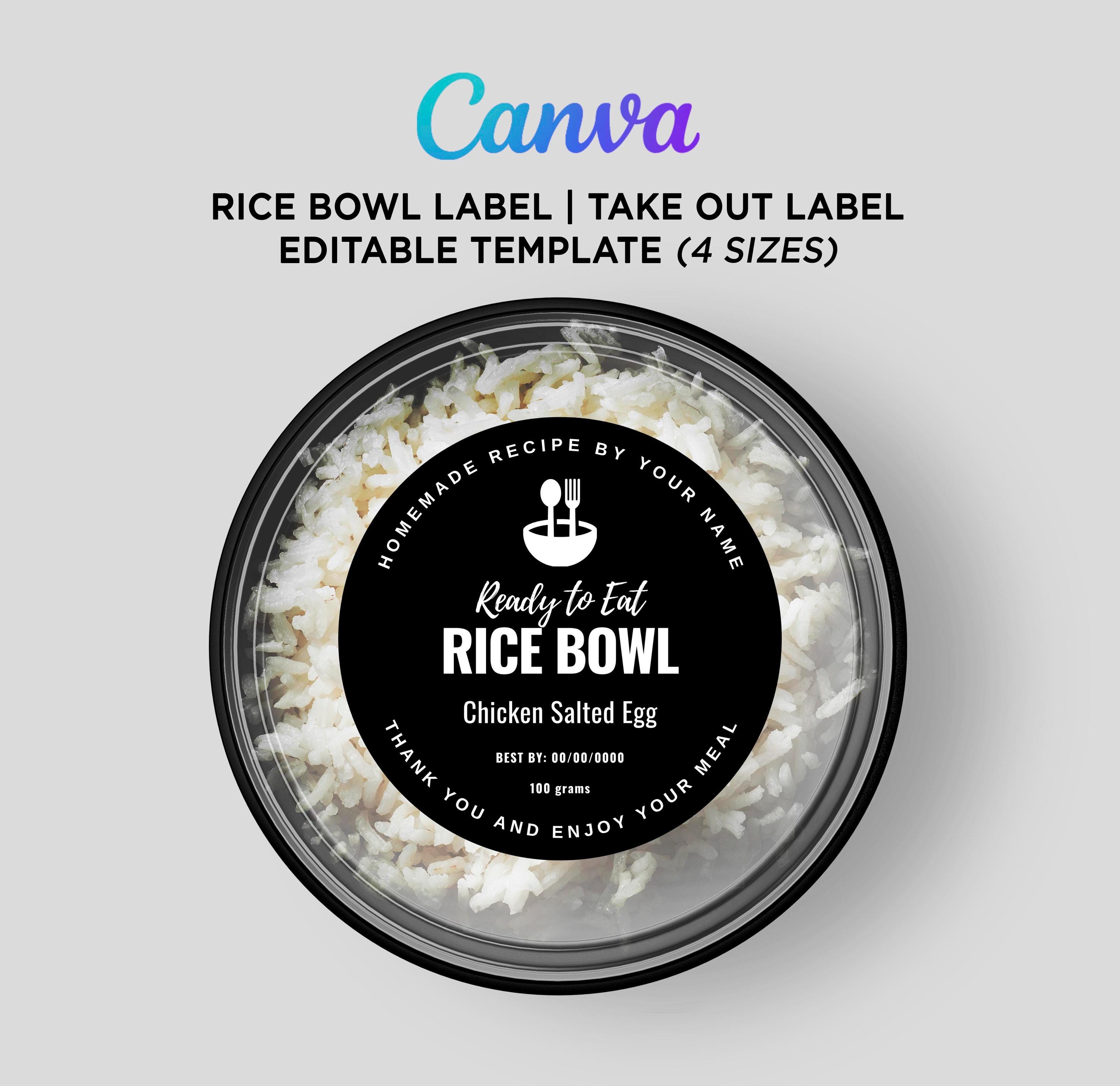 Download Printable Rice Labels Editable Rice Bowl Label Template, Takeout Round Sticker, Printable ...