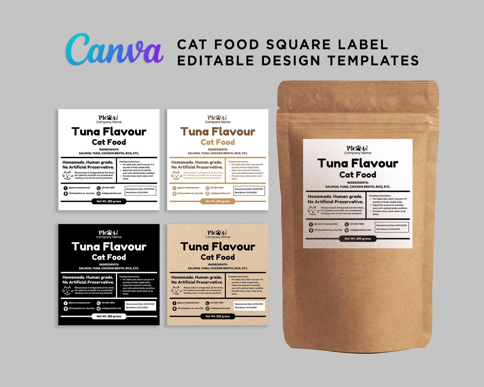 Custom Cat Food Label, Printable Natural Cat Food Sticker, Cat Treats ...