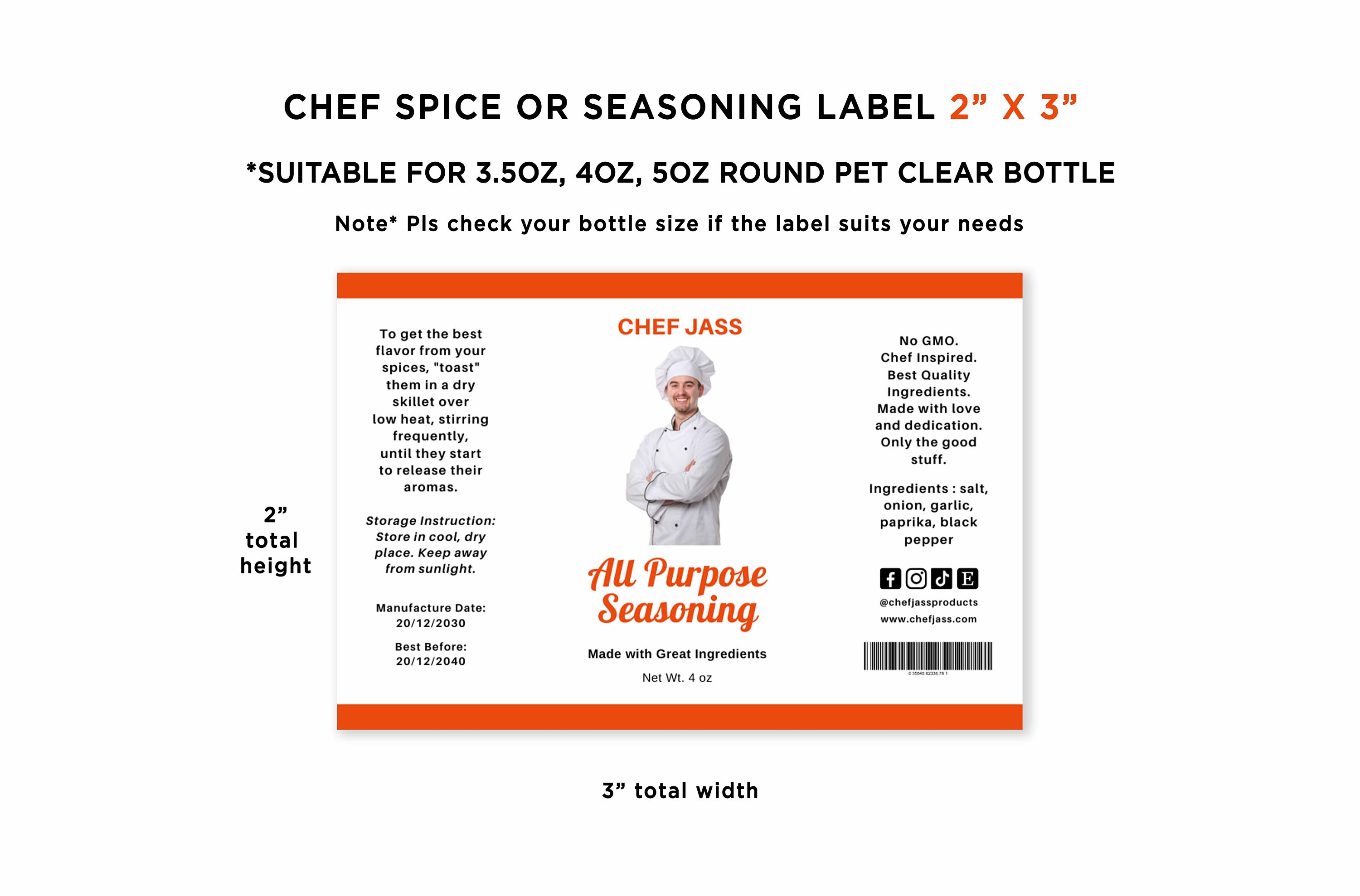 Chef Spice Label Design, Chef Seasoning Label, All Purpose Seasoning ...