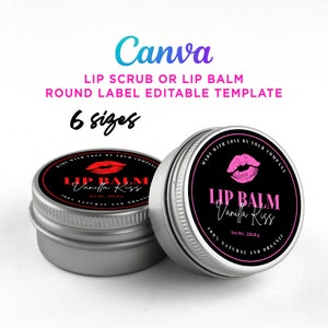 Printable Lip Balm Round Label Sticker, Lip Balm Black Label, Lip Balm Tin Can Round Sticker, Lip Scrub Labels, Editable Template at Canva.