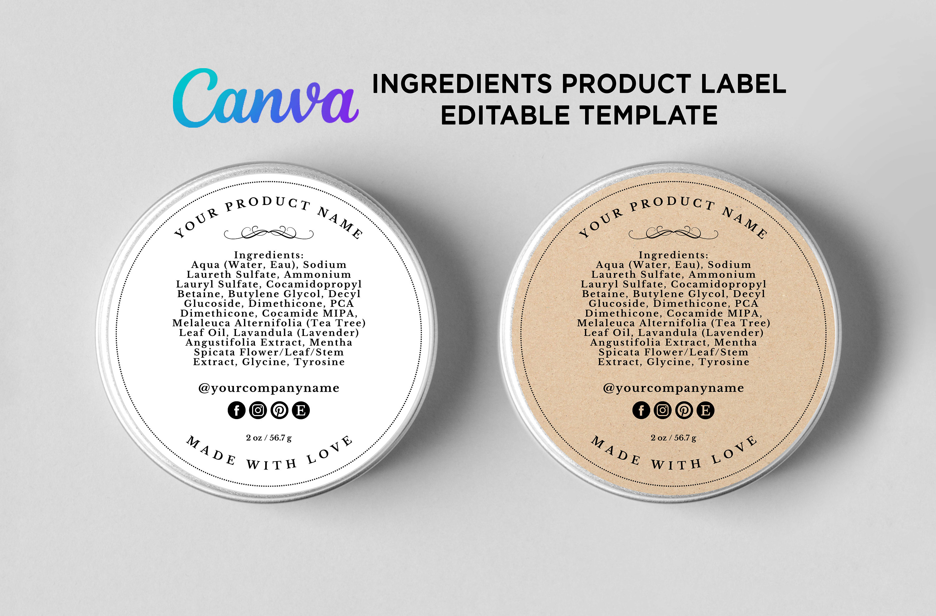 Printable Product Ingredients Label, Ingredients Back Circle Label ...