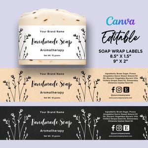 Printable Handmade Soap Labels, Artisan Soap Label, Soap Floral Labels, Soap Sleeves Label, Soap Wrap Template, Editable Soap Label Canva