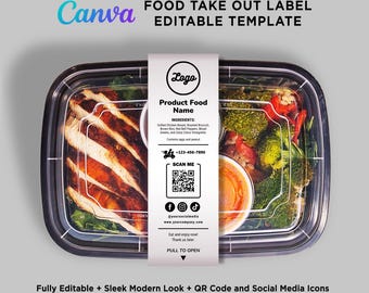 Food Labels, Food Packaging Labels, Food Container Labels, Fresh Salad Labels, Take Away Food Packaging, Food Label Editable Template Canva