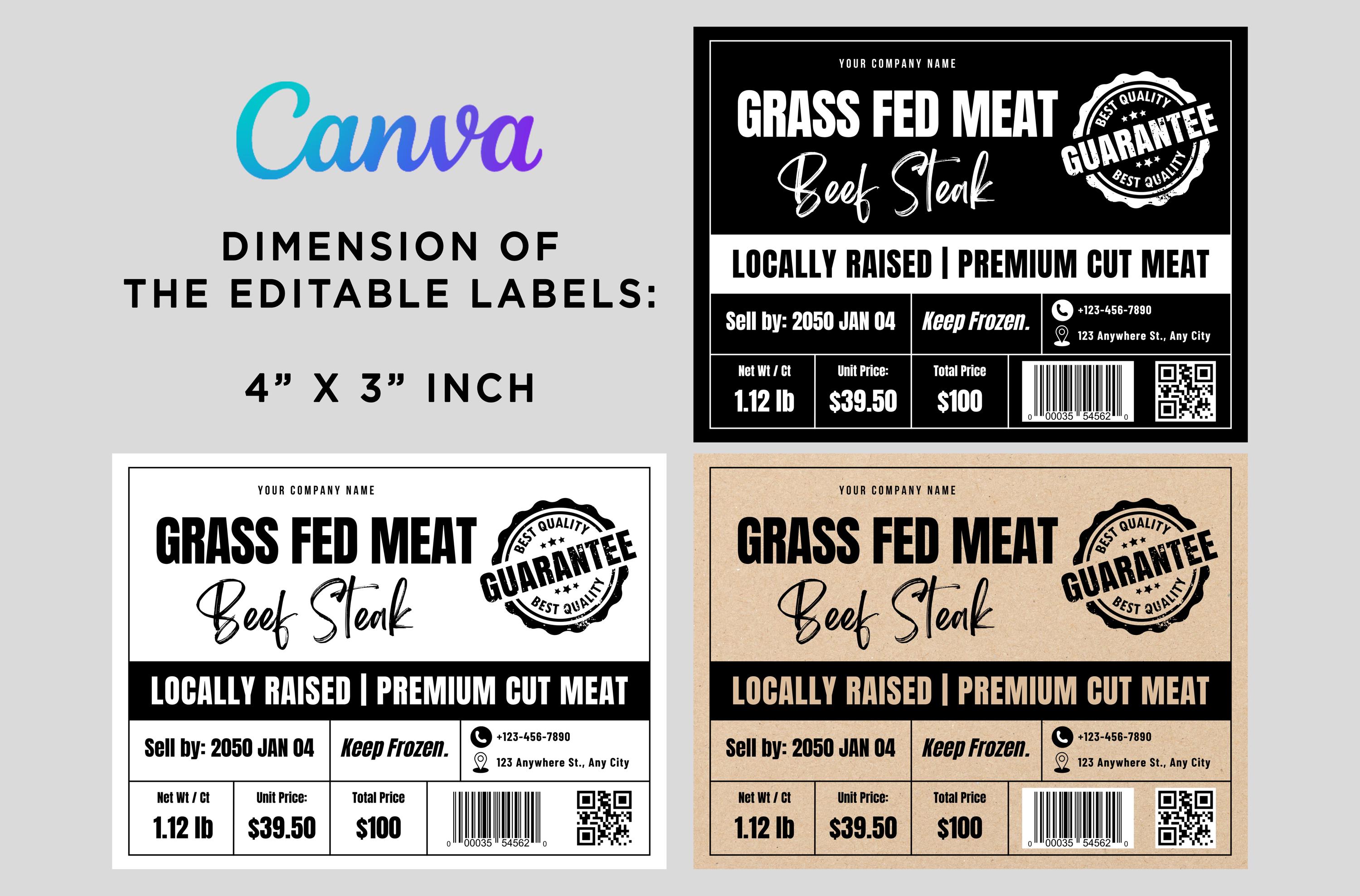 Butcher Shop Label Template: Editable Meat Packaging Design (canva, 4x3 ...