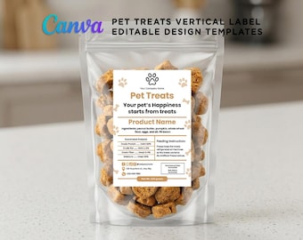 Editable Pet Treats Label Template, Vertical Canva Design for Dog Treats, Printable Packaging DIY, Pets Bakery Design Guaranteed Analysis