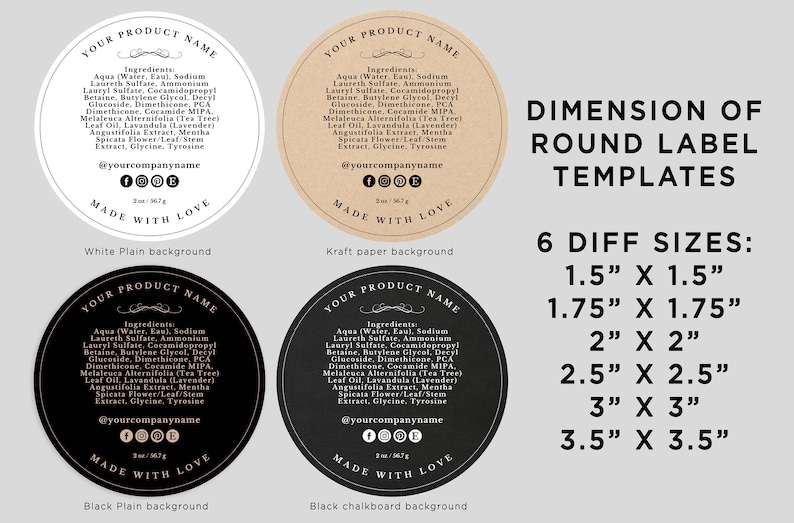 Printable Product Ingredients Label, Ingredients Back Circle Label ...