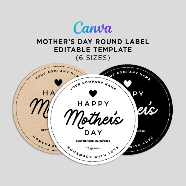 Printable Round Labels, Mothers Day Label, Mother's Day Rund Label, Mothers Day Cookie Tags, Mother's Day Gift Tags Editable Template Canva