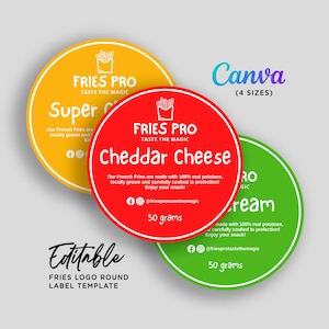 Customizable Fries Label Template: Editable French Fry Box Logo (Canva Digital Download)