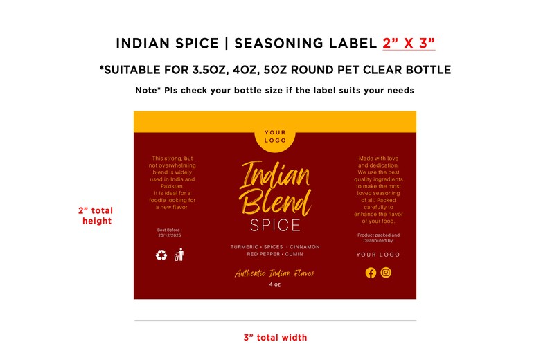 Printable Indian Blend Spice Wrap Label Indian Seasoning Etsy