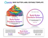 Whipped Body Butter Label Template, Rainbow Unicorn Skincare Label Editable Canva, Body Cream Jar Wrap Sticker Design