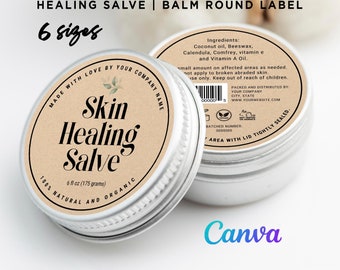 Printable Skin Healing Salve Round Label Sticker, Skincare Balm Round Label, Healing Balm Design, Editable Template Personalize Canva.