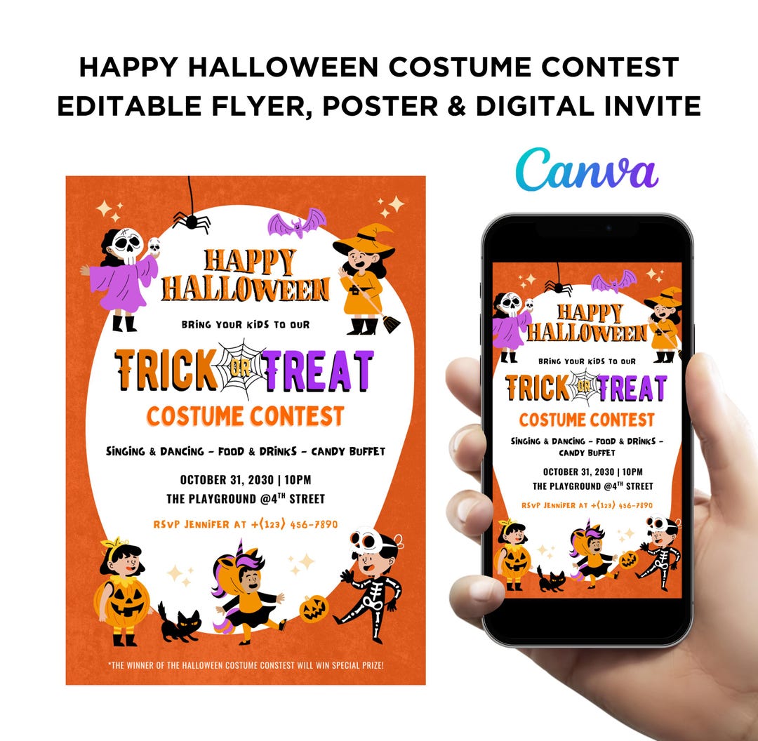 Halloween Costume Contest Flyer Template, Kids Halloween Social Media ...