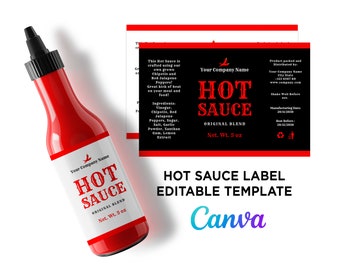 Hot Sauce Label Template, Design for Hot Sauce, Hot Sauce 5oz Bottle, Hot Sauce Design Label, Hot Sauce Wrap Labels Editable Template Canva.