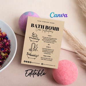Printable Bath Bomb Care Instruction, Bath Fizzers Care Instructions, How to Use Bath Bomb, Bath Bomb Care Cards Template Editable at Canva
