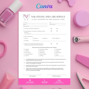 Printable Nail Consent Form, Nail Business Forms, Nail Salon Client Intake and Consent Forms, Nail Technician Form Editable Template Canva