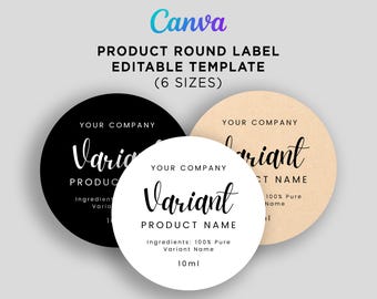 Printable Variant Product Round Label, Circle Label Sticker for Canning Jars, Homemade Goods, Jam, Jelly, Candle, Editable Template in Canva