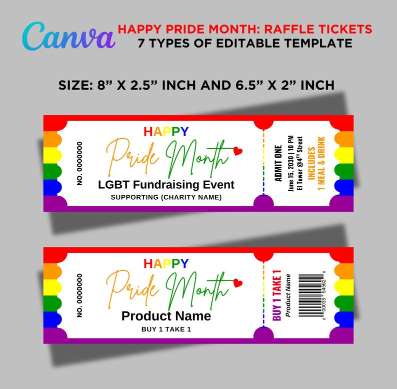 Lgbtq Raffle Pride Month Ticket Bundle Editable Canva Template, LGBTQ Event ...