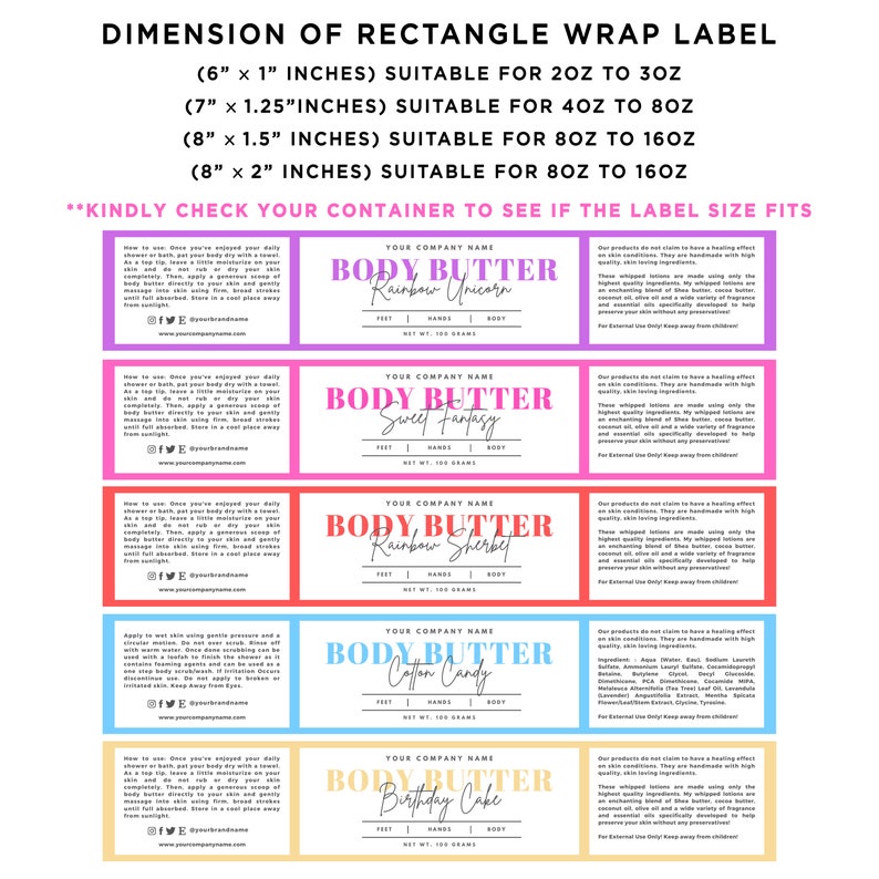Whipped Body Butter Wrap Labels Body Butter Rectangle Labels Etsy