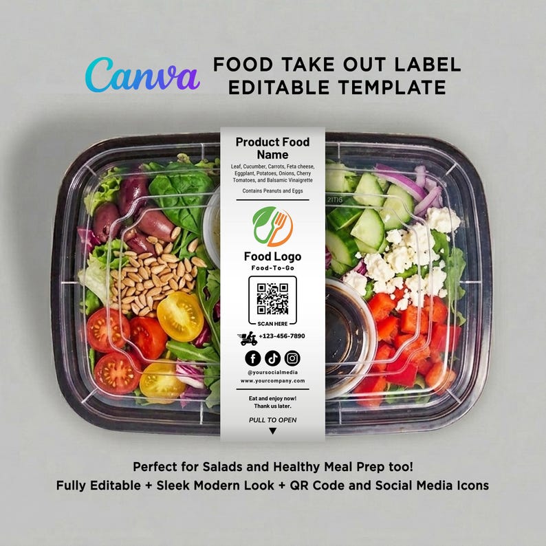 Printable Food Container Label, Fresh Salad Labels, Take Out Box Label ...