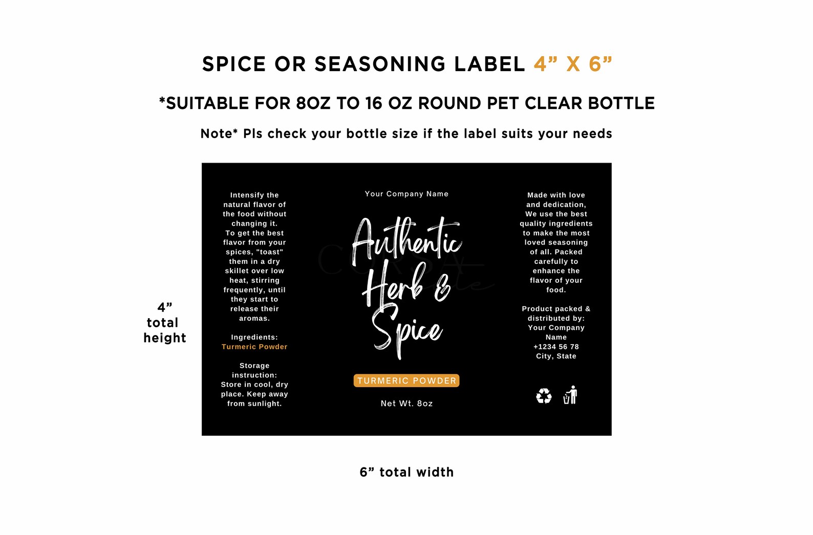 Tumeric Labeles Printable Authentic Herb and Spice Label, Turmeric Powder Labels, Herb ...