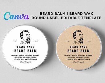 Printable Beard Balm Label Sticker, Beard Balm Sticker, Tin Can Label Template, Beard Care Label, Beard Wax Label Editable Canva Template