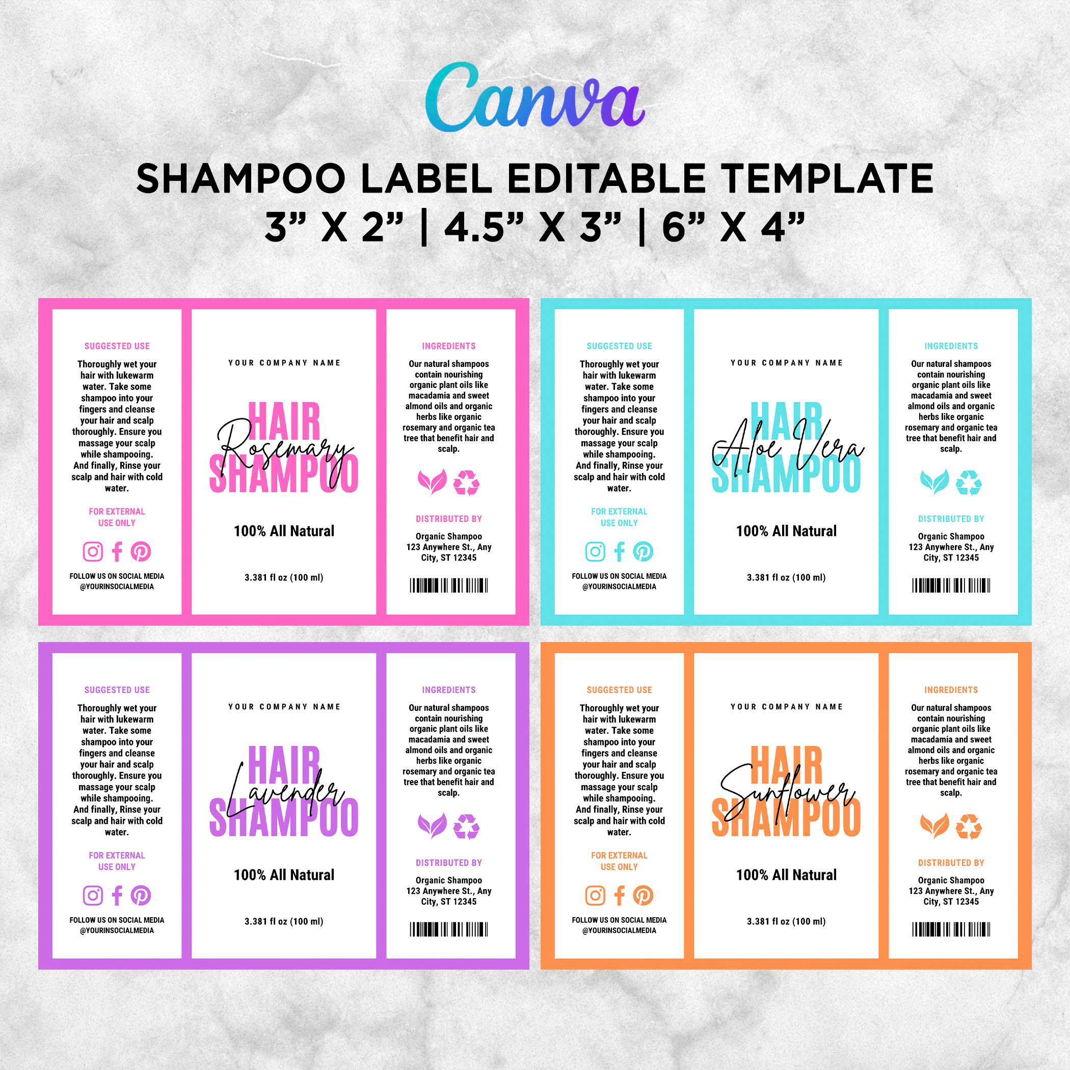 Shampoo Contents Label Bottle Shampoo Label Template Canva, DIY Shampoo and Conditioner Label ...