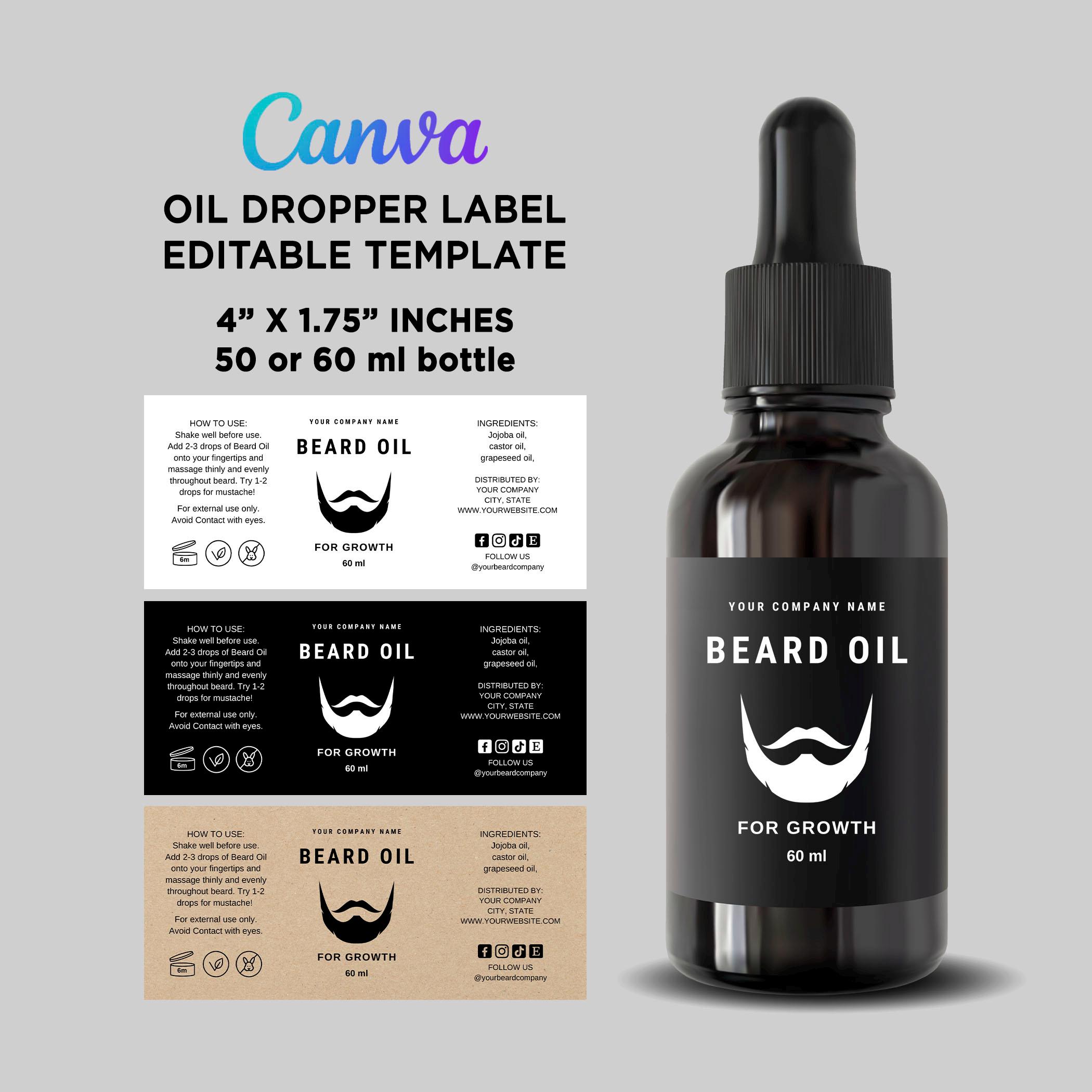 Editable Beard Oil Label Template Canva, Men's Grooming Product Label ...