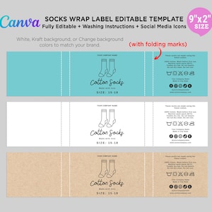 Sock Paper Label Printable Sock Wrap Labels, Cotton Socks Label Designs, Handmade Socks ...