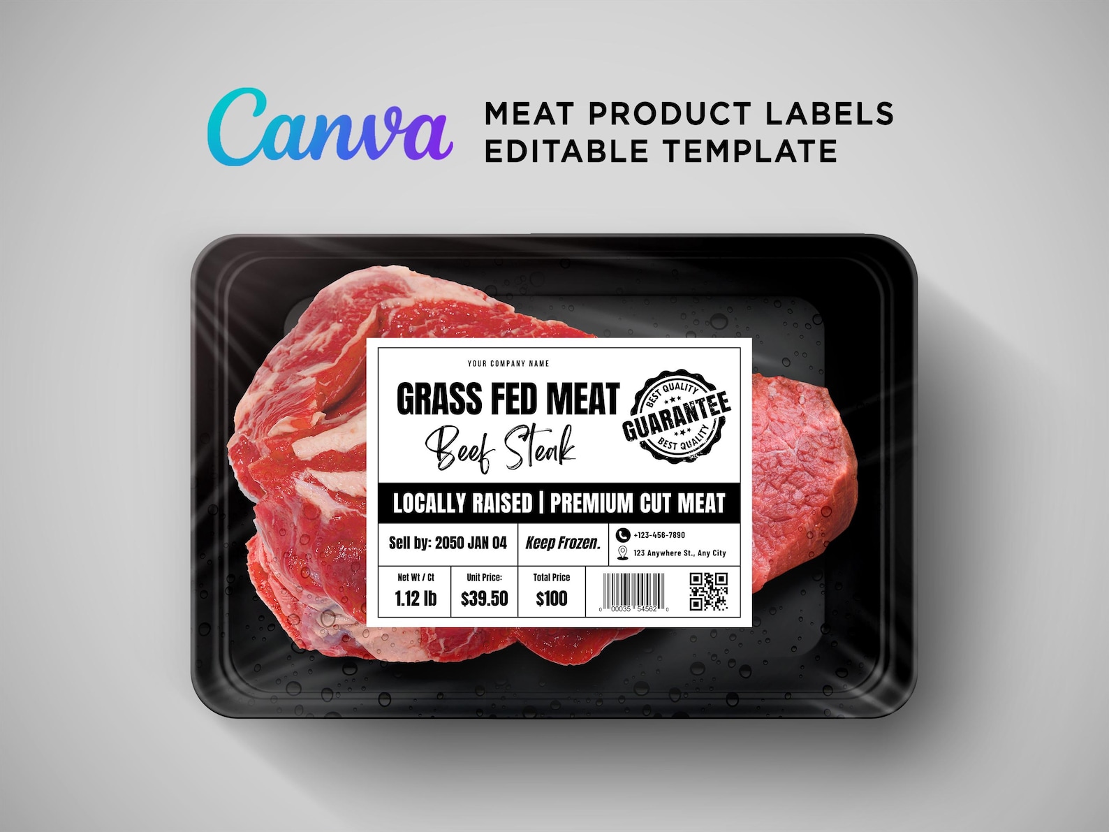 Butcher Shop Label Template: Editable Meat Packaging Design (canva, 4x3 ...