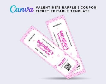 Editable Raffle Ticket Template, Valentine's Raffle Coupon, Valentine's Ticket, Love Raffle, Valentines Coupon Editable Template Canva
