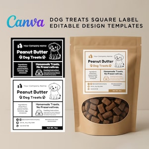 Etiqueta para petiscos para cães, embalagem para petiscos para cães, etiqueta para padaria para cães, etiqueta para biscoitos para cães, etiqueta para ração para cães, modelo de etiqueta para petiscos para animais de estimação editável Canva