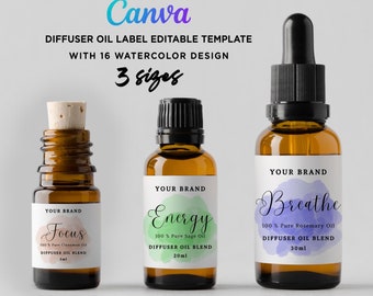 Printable Diffuser Oil Label, 10ml Dropper Oil Label, Diffuser Oil, Fragrance Oil Blend Label, Essential Oil Label Editable Template Canva