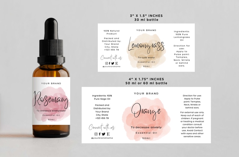 Essential Oil Labels, Dropper Bottle Labels, 5ml Essential Oils, 15ml ...